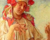 阿尔丰斯 穆夏 : Young Girl In A Moravian Costume